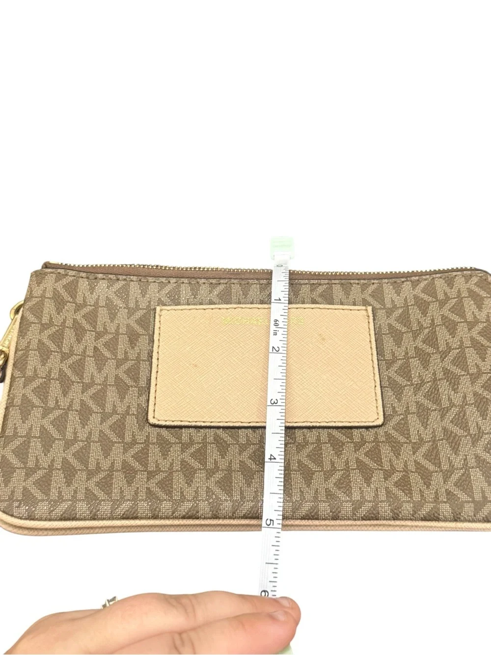 Michael Kors Tan Logo Wristlet Clutch with Cream Accent
